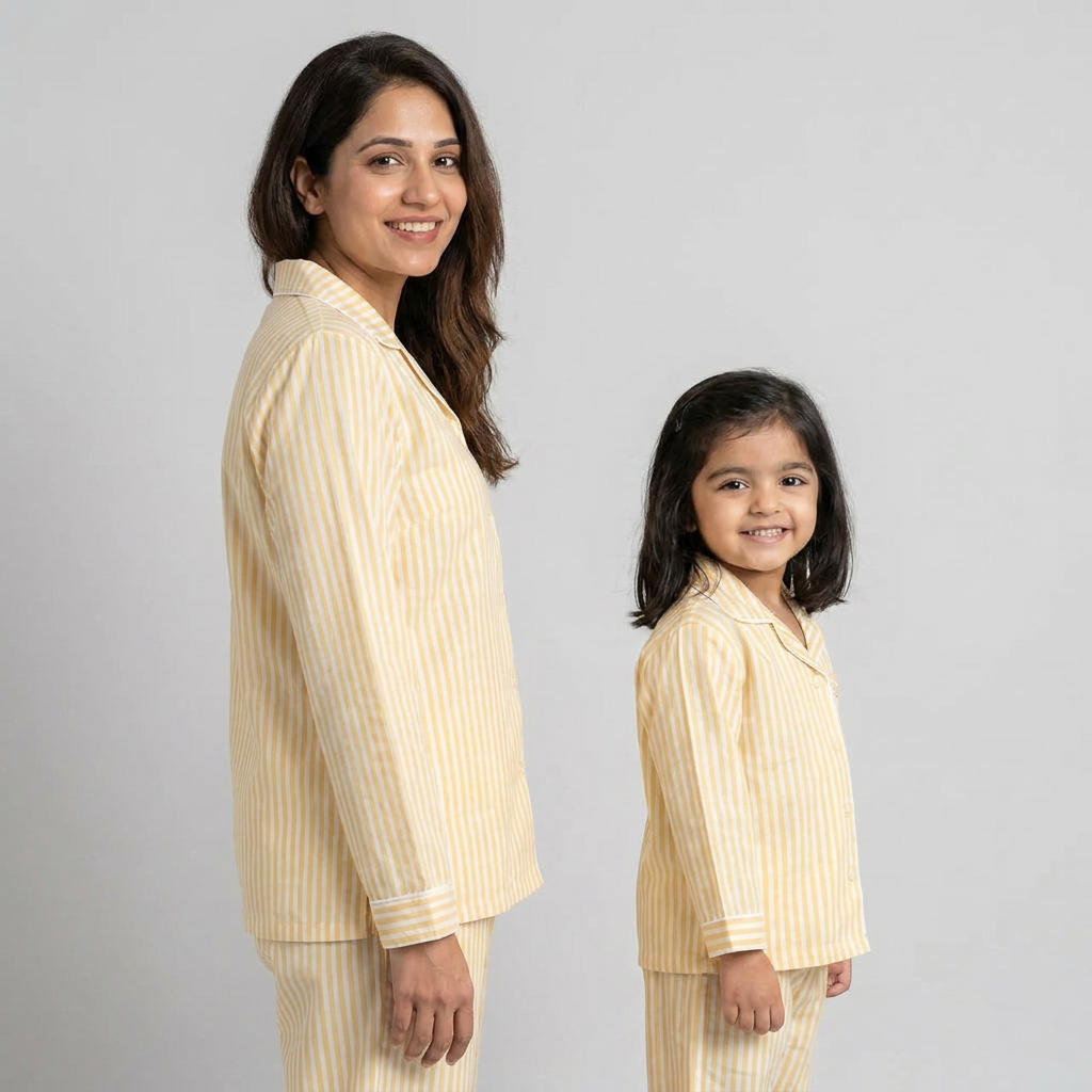 Pastel Yellow Stripes Mother Daughter Matching Set