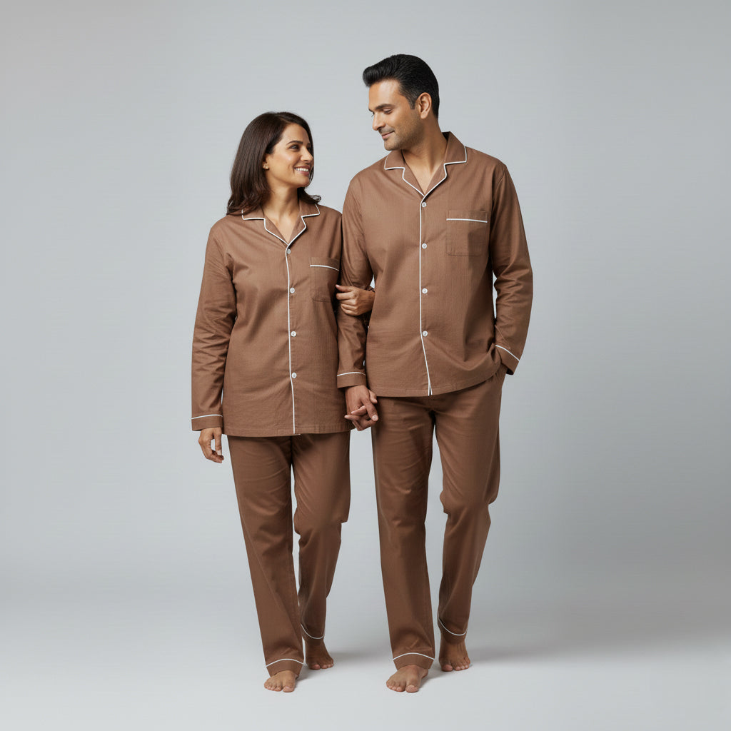 Cocoa brown matching couple sleep set