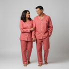 Coral rose matching couple nightwear set