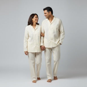 Cream matching couple pajama set in breathable cotton fabric