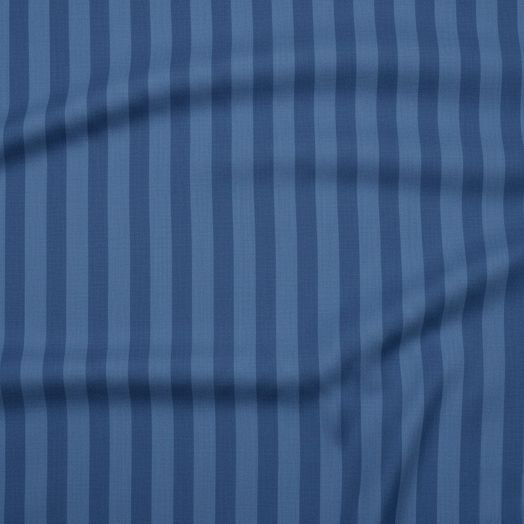 Deep indigo cotton fabric with tonal blue stripes