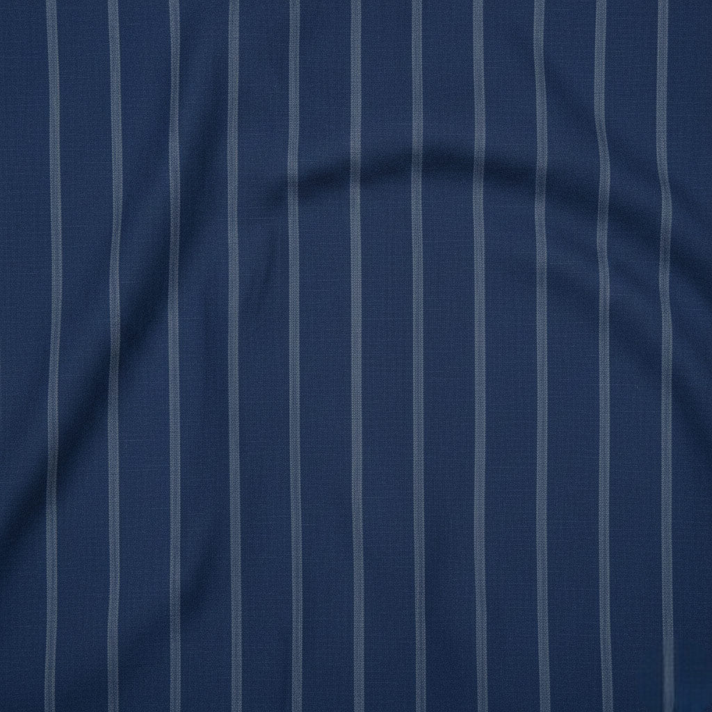 Deep navy cotton fabric with soft grey stripes