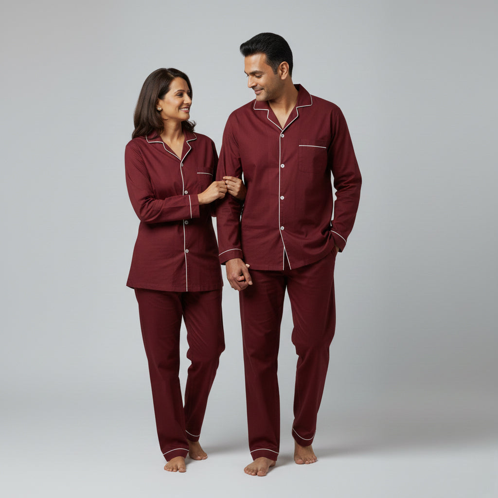 Deep wine matching couple nightwear set