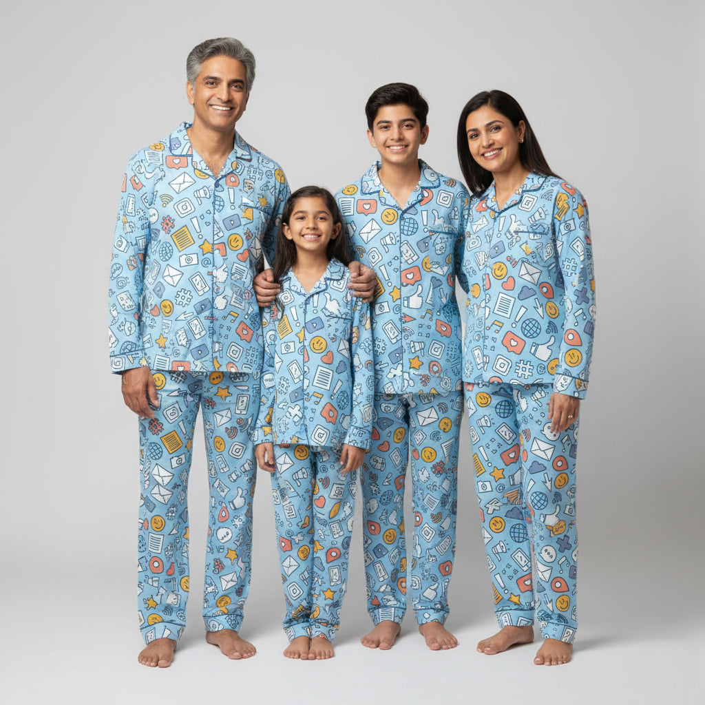 Digital love icons print family comfort wear pajamas