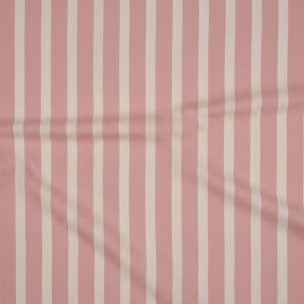 Dusty blush cotton fabric with soft cream stripe design