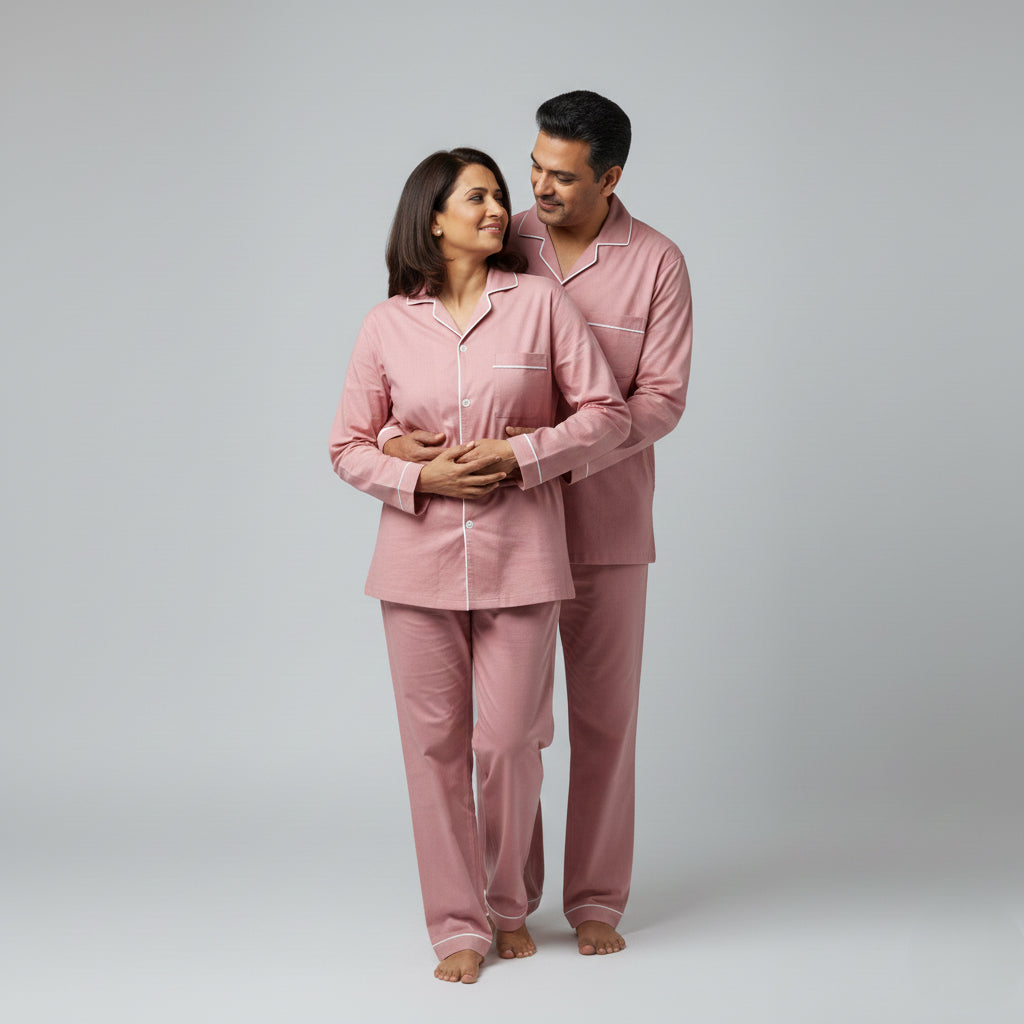 Dusty rose matching couple nightwear set