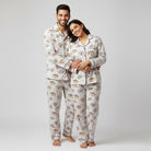 Eye illustration print couple nightwear styled as bold matching pajamas