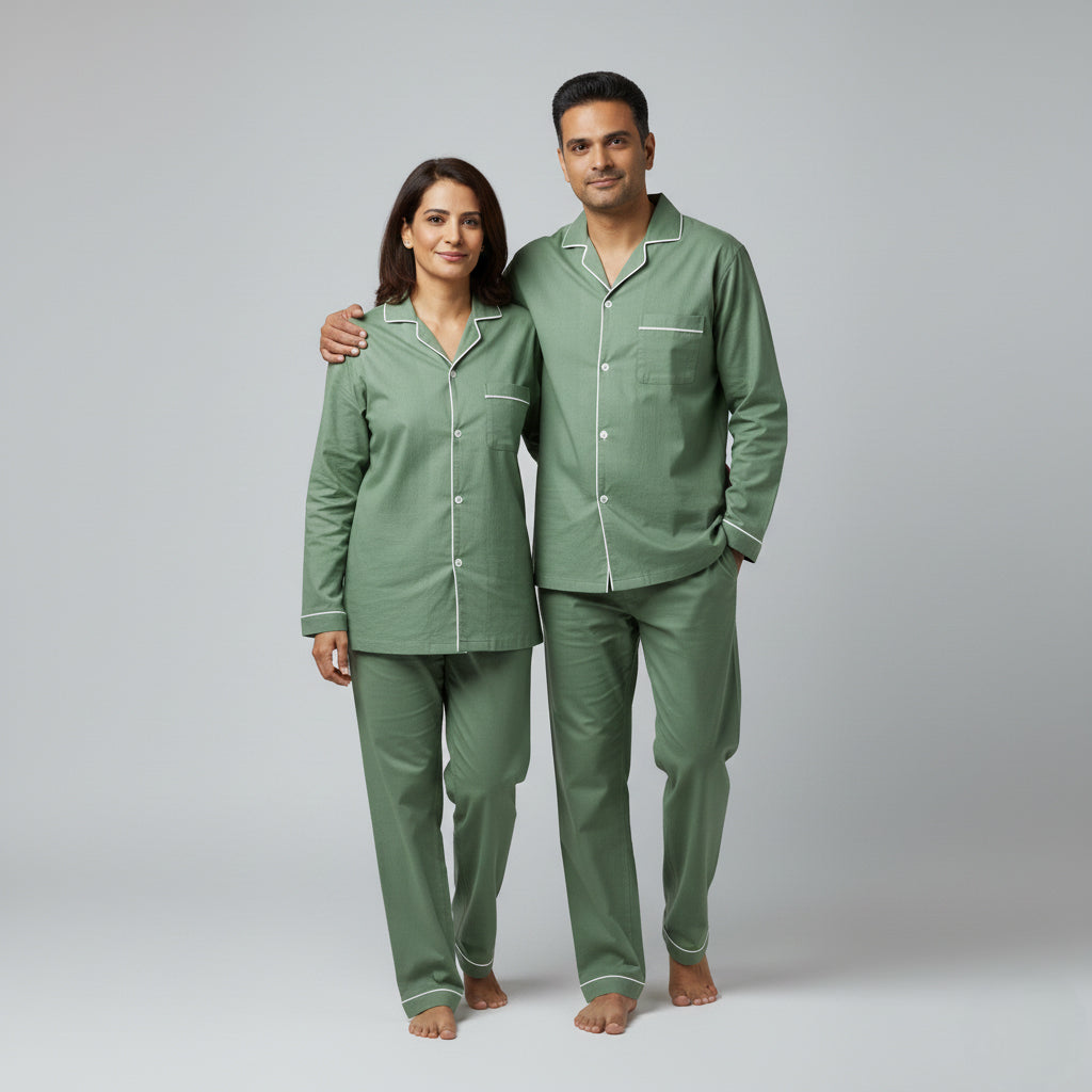 Forest green matching couple sleep set