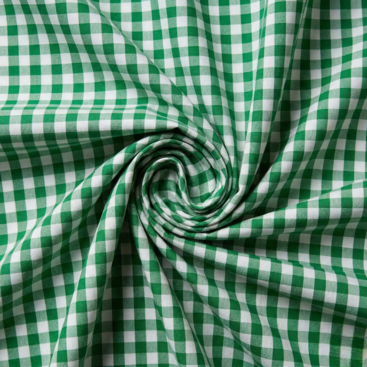 Green and white checkered fabric in a swirl pattern