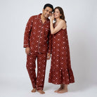 The two of you twinning in All You Need Is Love Deep Red night suit by Pajama Tribe