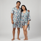 Him and her twinning in Luxe Maze half-sleeve night suit by Pajama Tribe