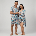 Luxe Maze matching half-sleeve night suit for him and her, styled together