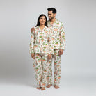 Matcha tea inspired couple nightwear set styled as matching pajamas