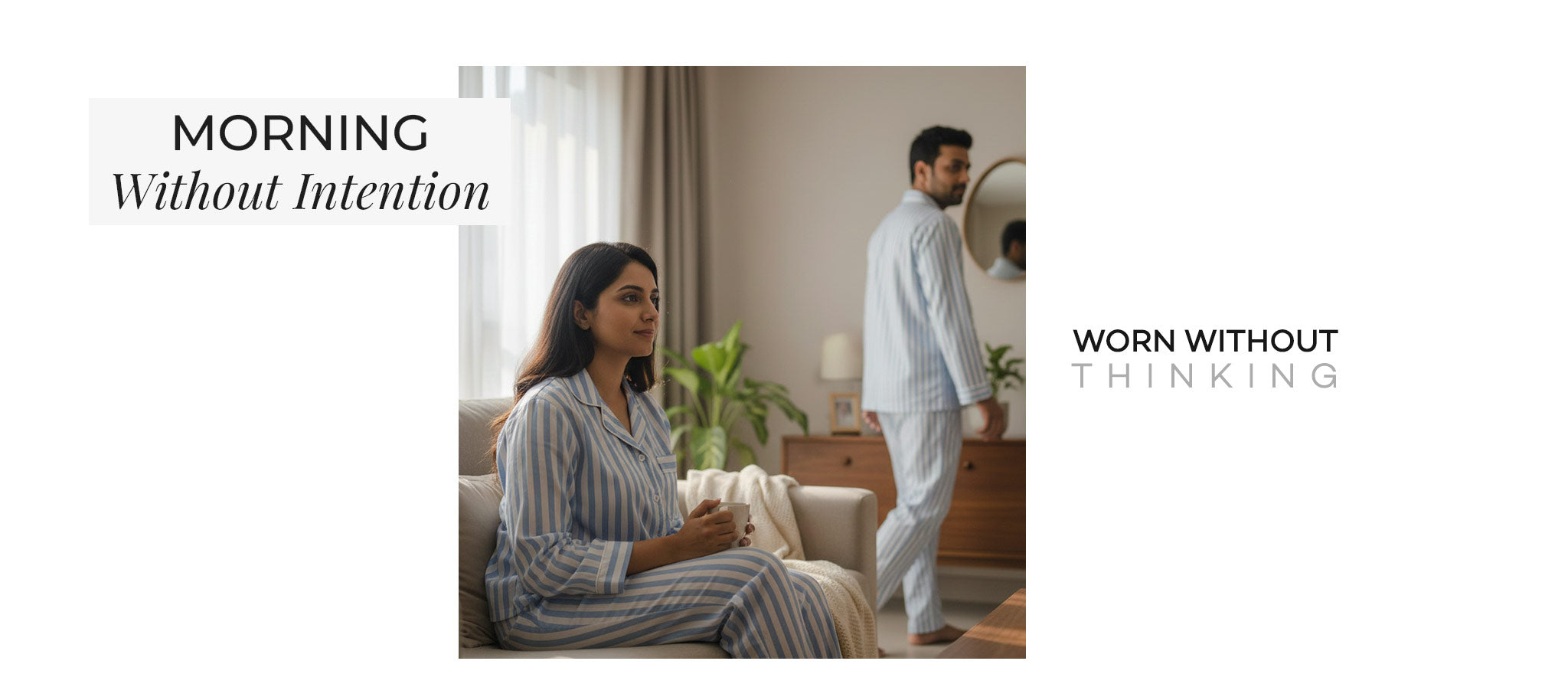 Relaxed morning at home wearing soft cotton pajama sets in natural light