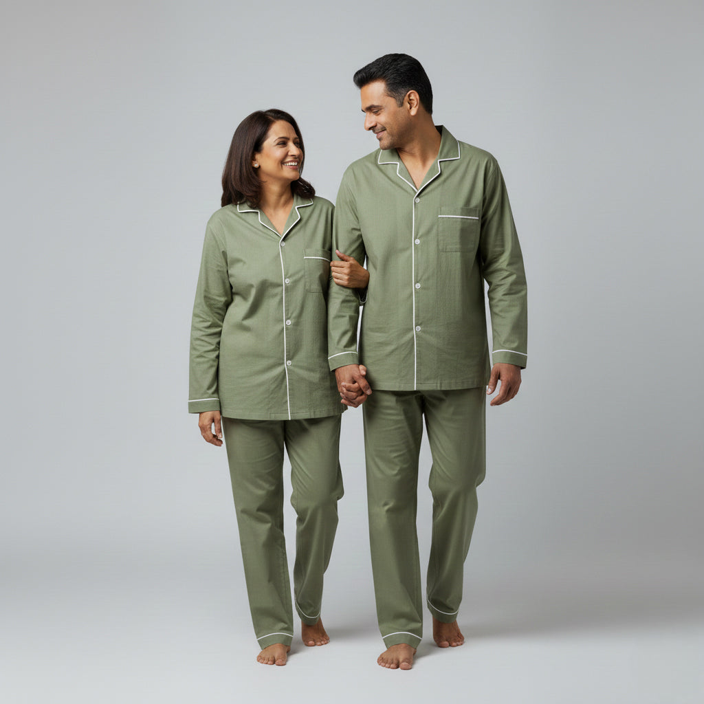 Olive green matching couple pajama set