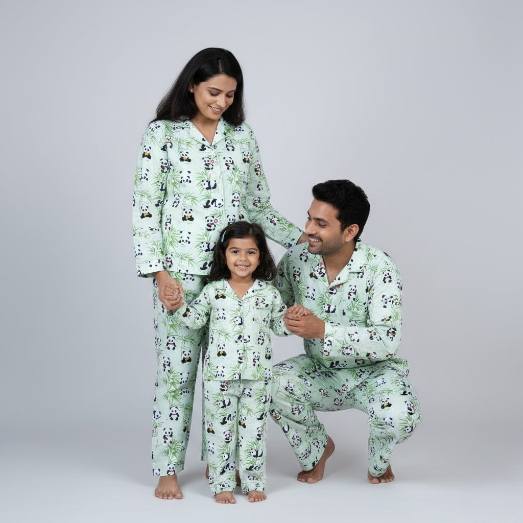 Panda print family bedtime pajama set