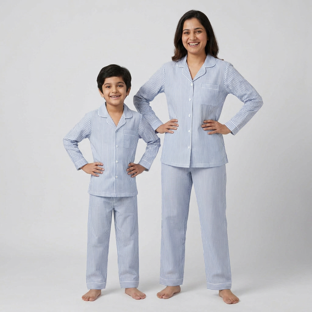 Blue Pinstripes Mom And Son Matching Set