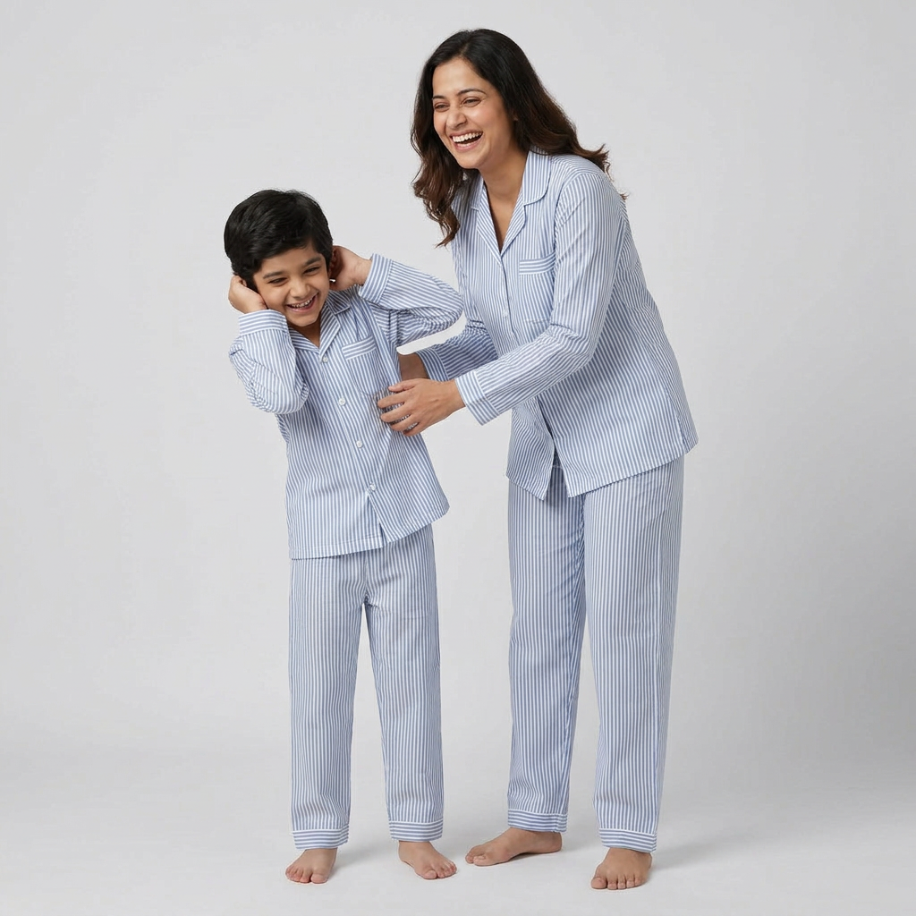 Blue Pinstripes Mom And Son Matching Set