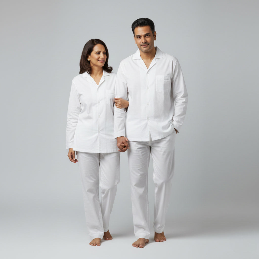 Pure white matching couple sleep set