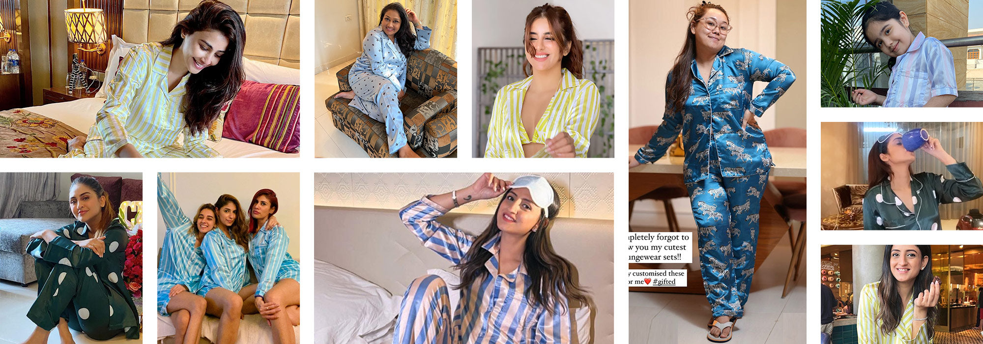 collage of girls in satin night suit