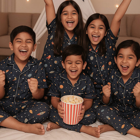 Kids doing sleepover in matching night suits
