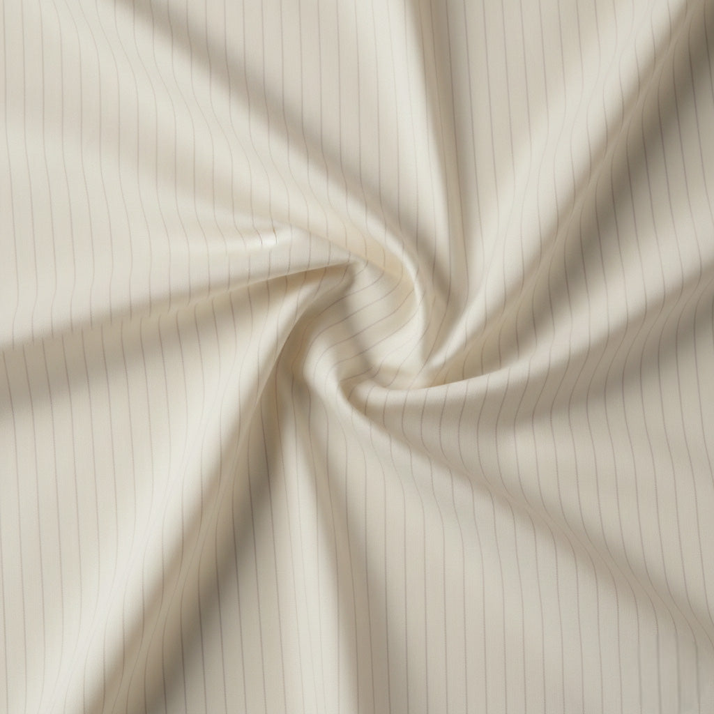 Soft ivory cotton fabric with pale sand stripes.