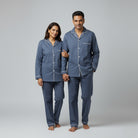 Steel blue matching couple night suit