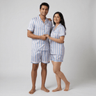 Striped Mania his and her pajama set worn together