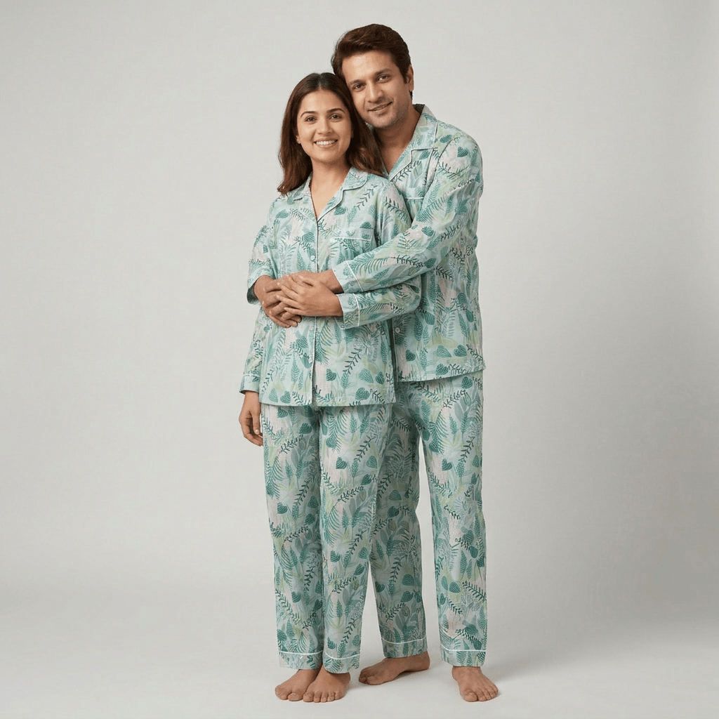 Matching Tropical Garden full-sleeve night suit for him and her