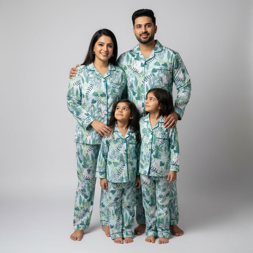Tropical garden print family sleep nightwear set