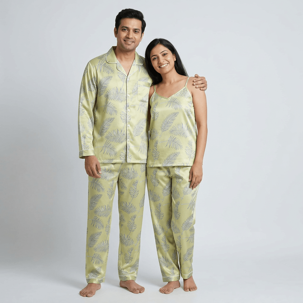 The two of you twinning in Tropical Vibes full-sleeve night suit by Pajama Tribe