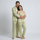 Tropical Vibes matching full-sleeve night suit for husband and wife, styled together