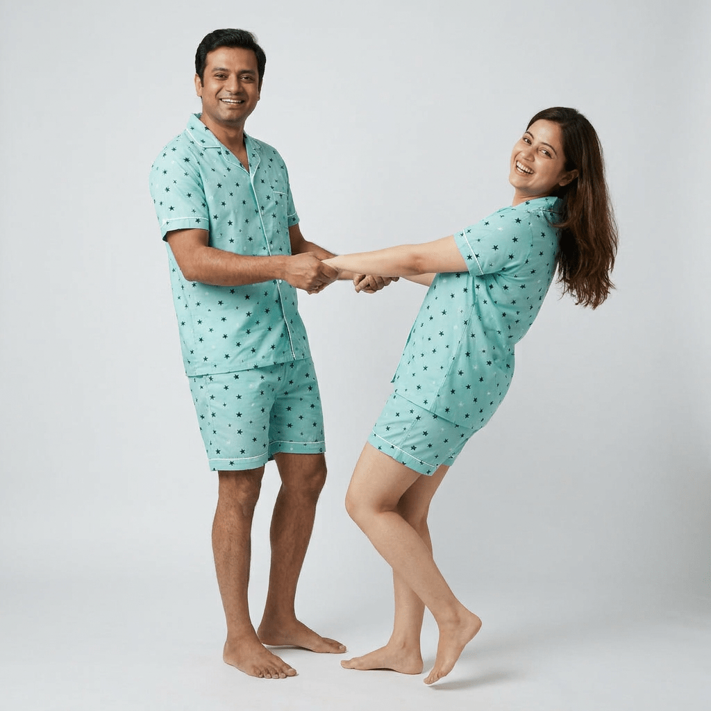 Matching Twinkling Stars shorts set for husband and wife