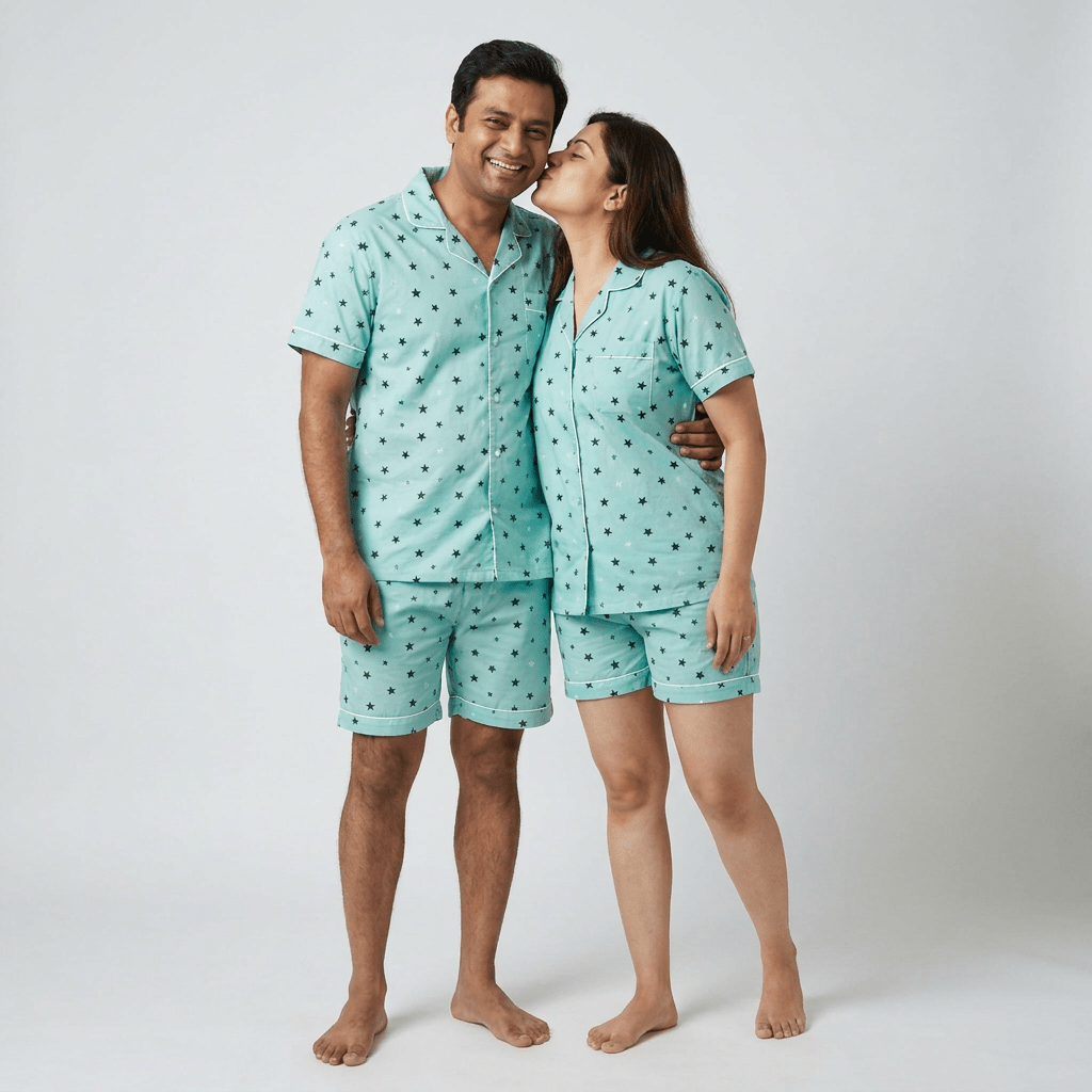 Twinkling Stars matching shorts set for you and your partner, styled together