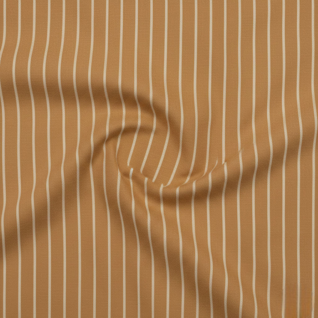 Warm caramel cotton fabric with soft cream stripe pattern