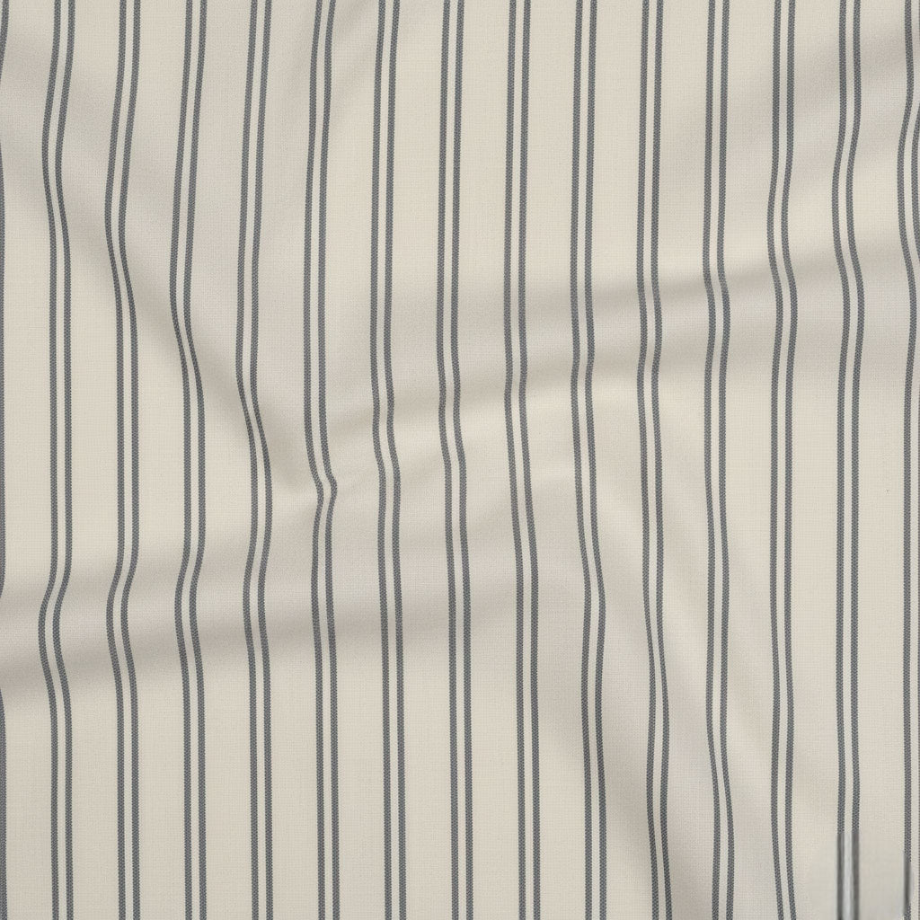 Warm ivory cotton fabric with charcoal grey stripes