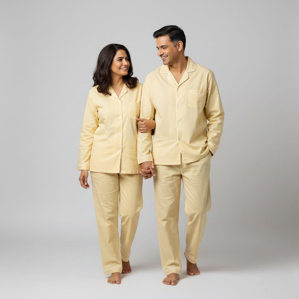 Warm yellow cotton matching couple sleepwear