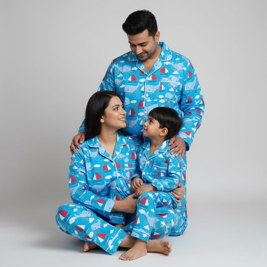 Whale tale print family matching pajama set