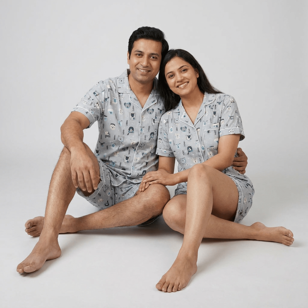 Matching White Fox shorts set for husband and wife