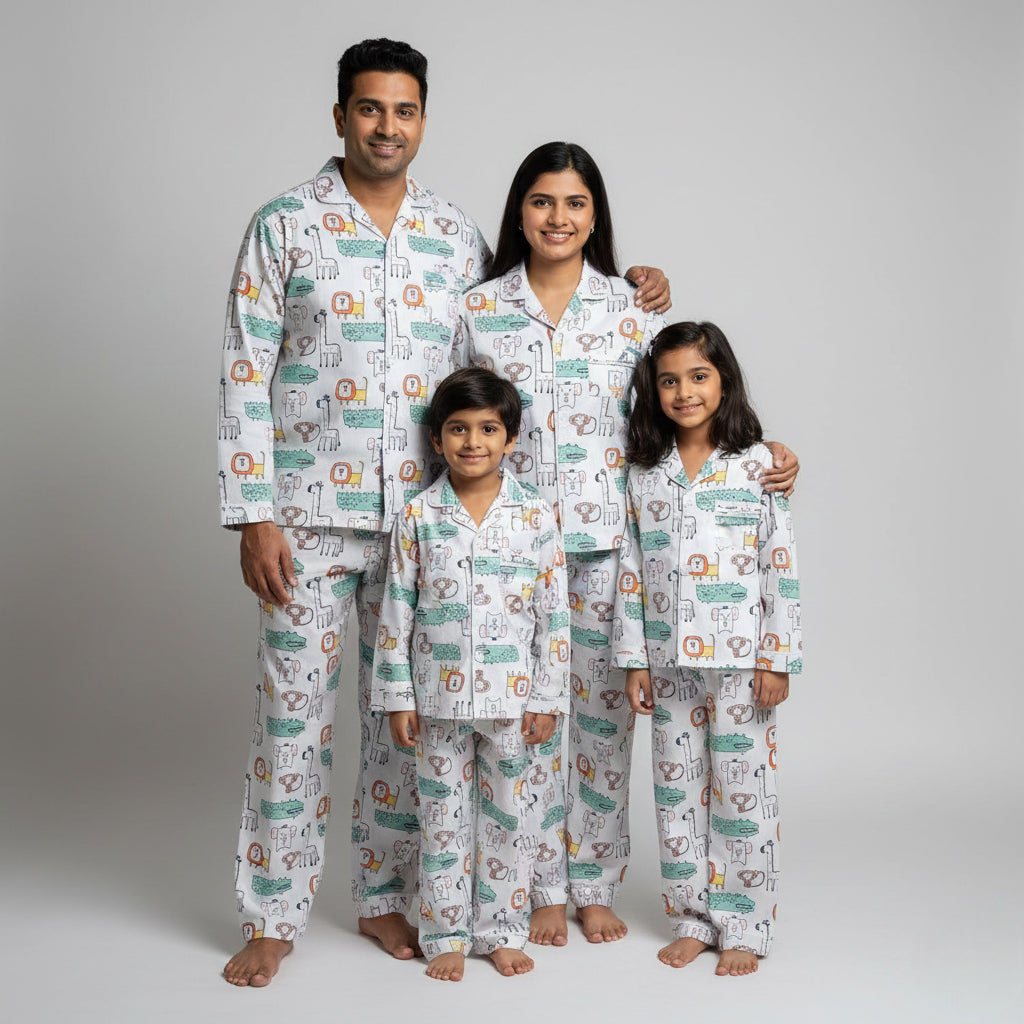 Wild animals print family cotton night suit