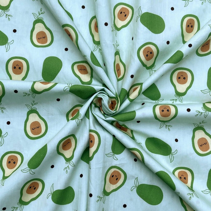 Avocado cotton fabric for food-themed night suits, quirky pajamas and fun home loungewear.
